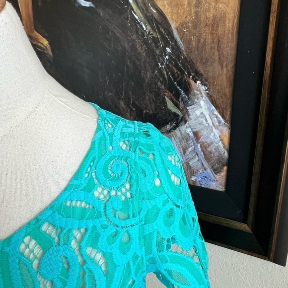 Lily Pulitzer Turquoise Lace Top Size XS Back Zip Puff Sleeve - Picture 5 of 11